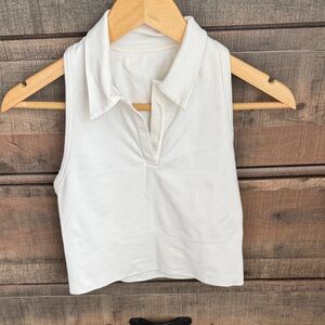 Athleta White Collared Crop Top ribbed